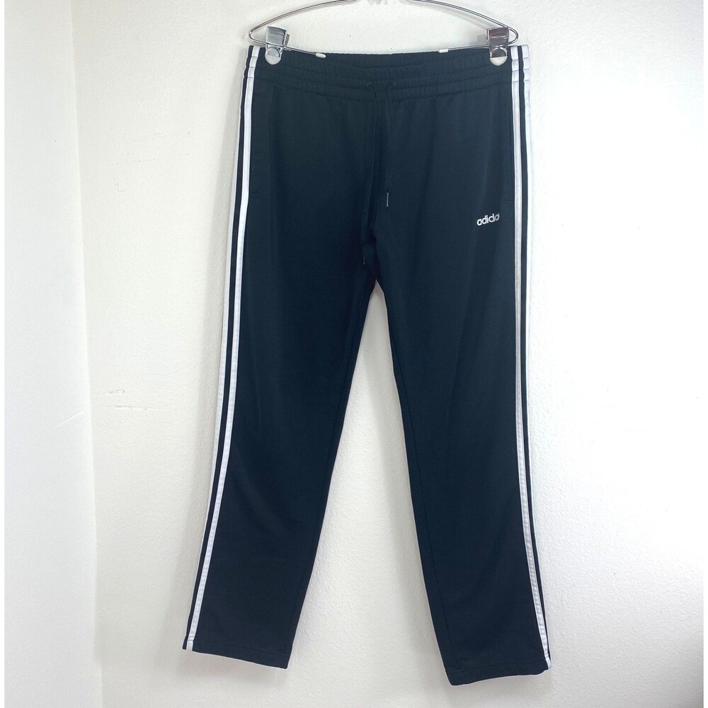 Adidas Mens Black Joggers Large White Strips Elastic Waist Straight Leg Gym